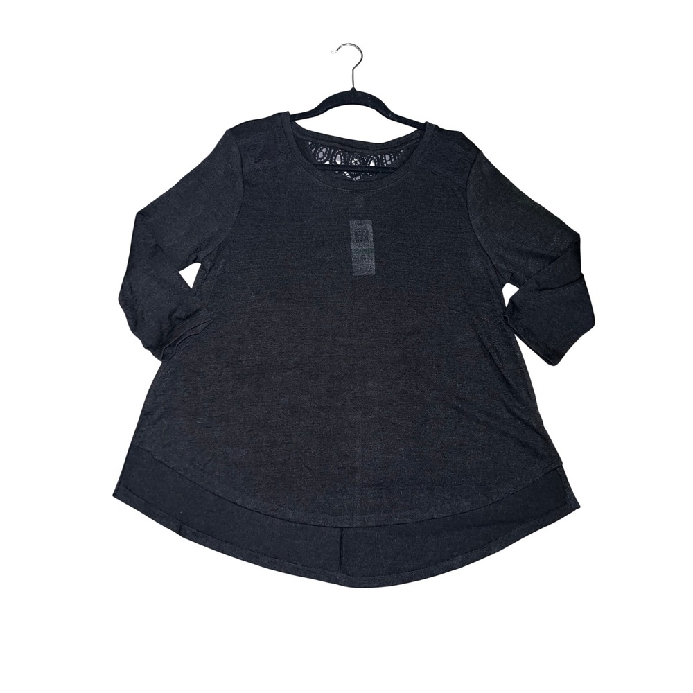 New Style & Co. Black Knit 3/4 Sleeve Top Crochet Lace Back Detail Womens XL NWT - Picture 7 of 10